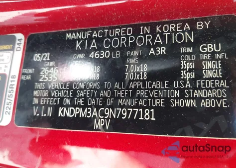 2022 Kia Sportage Lx z USA, uszkodzony, nr VIN KNDPM3AC9N7977181